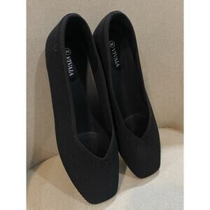 Vivaia Margot Square Toe Ribbed V-Cut Woven Flats in Black Size 41 / 9.5